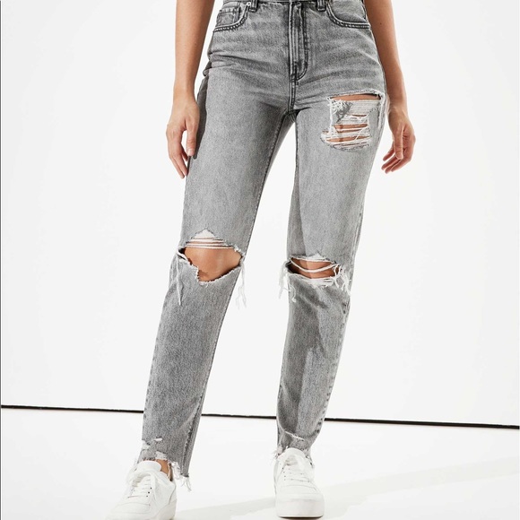 American Eagle Outfitters Denim - American Eagle Mom Jeans 0 grey high waist AE
